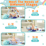 PLAY 4-in-1 Baby Play Mat - Dinosaur Baby Gyms & Playmats Tummy Time Mat Washable, Baby Activity Center with 4 Sensory Toys & 1 Soft Pillow, Develop Motor Skills Gift for Newborn Toddler - Multi