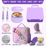 Aimsnk Kids Bento Lunch Box with 8oz Soup Thermo, Kids Leakproof Lunch Food Containers with 4 Compartment,Insulated Hot Food Jar with Lunch Bag for School, Travel (Purple)