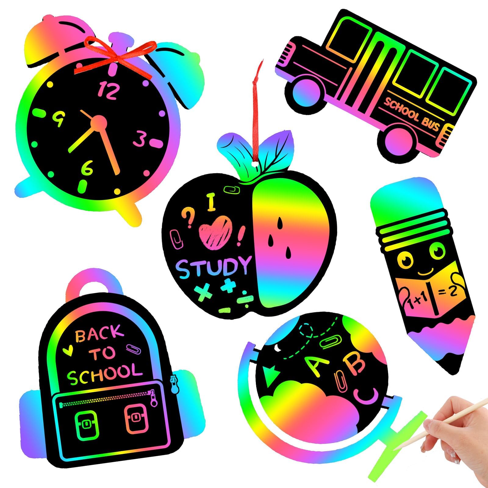 JULMELON 36 PCS Summer Crafts, Rainbow Scratch Art Summer Gifts Magic Color Ice Cream Scratch Cards DIY Sweet Candy Ornament for Party Favors School Activities