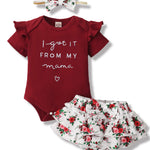 Mioglrie Newborn Baby Girl Clothes Romper Shorts Set Summer Clothes Floral Infant Girl Clothes Ruffle Clothing Wine Red Baby Girl Clothes 3-6 Months