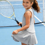 PATPAT Girls 2 Piece Tennis Skirt Set Size 10-11, Grey Tank Tops and Grey Pleated Skort with Built In Shorts 2 Piece Outfits Girls Clothes Summer Outfits Athletic Sets Activewear