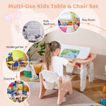 Costzon Kids Table and Chair Set, Graffiti Activity Table w/Flip-Top Tabletop Bookshelf, Erasable Magnetic Drawing Board, Storage, Adjustable Height for Drawing, Toddlers Art Table & Chair (Pink)