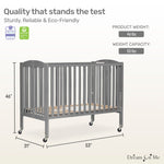 Dream On Me Folding Full-Size Convenience Baby Crib, Steel Grey, GreenGuard Gold & BSA, Portable, Patented Quick Folding System, Heavy Duty Wheels, 2 Adjustable Mattress Heights