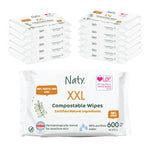 Naty Baby Wipes XXL | 98% Water, Hypoallergenic & Natural for Sensitive Skin | Unscented, Plant-Based, Fragrance-Free | Plastic-Free & Compostable | Newborn & Toddler Wipes | 600 Count (12 Packs)