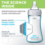Chicco Duo Hybrid Baby Bottle Newborn Deluxe Giftset, Real Glass Inside, Lightweight Plastic Outside, Patented Invinci-Glass Technology, Intui-Latch Nipple, Clear/Grey