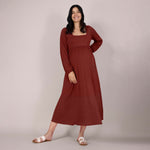 Motherhood Maternity Women’s Long Sleeve Empire Waist Maxi Pregnancy Dress, Brandy Brown, Large