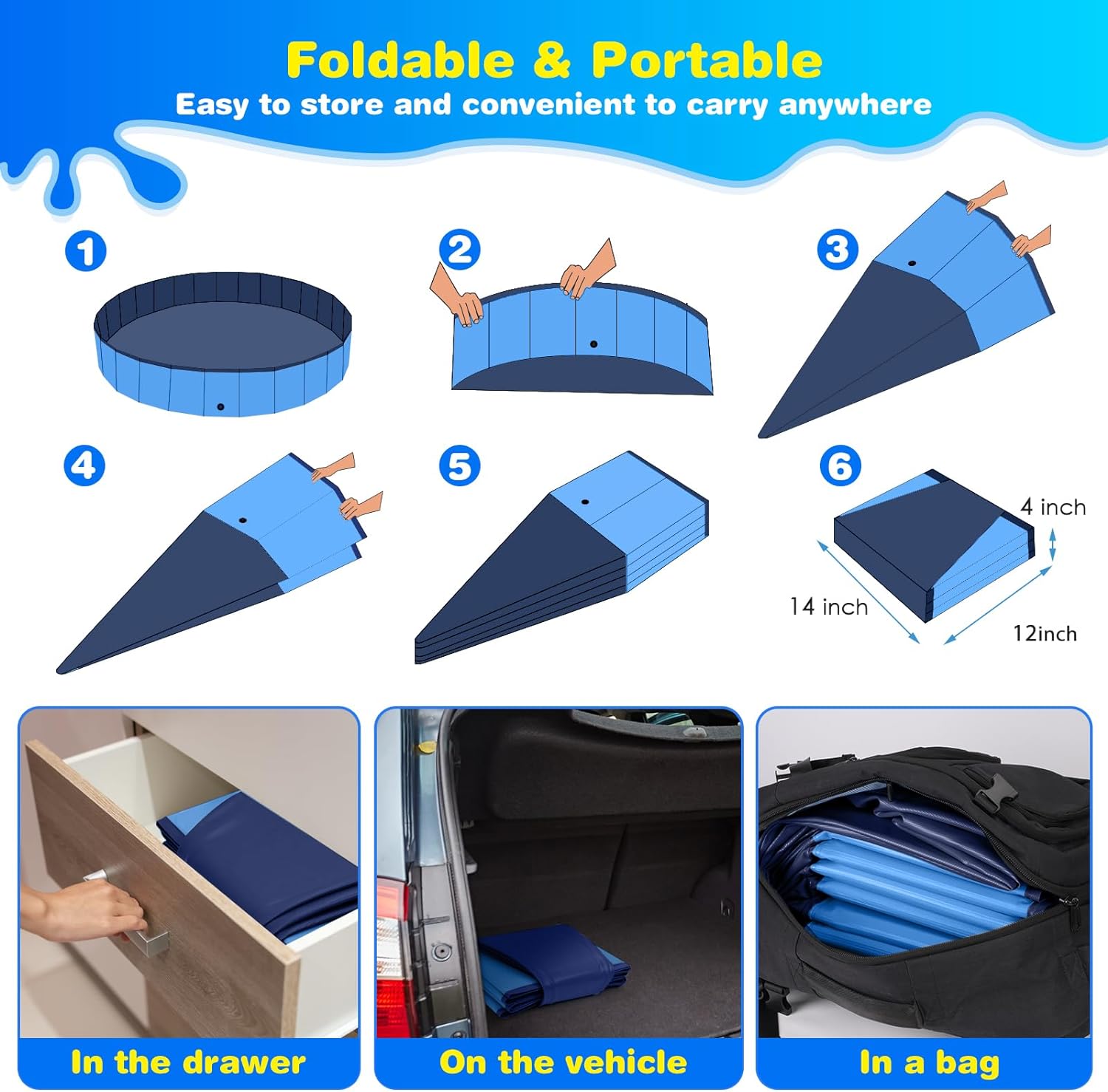 Jecoo Dog Pool for Large Dogs Kiddie Pool Hard Plastic Foldable Dog Bathing Tub Portable Outside Kids Swimming Pool for Pets and Dogs Outdoor Backyard