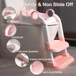 Potty Training Seat, Cute Tiger Design Elements, Foldable Toilet Seat with Soft Cushion, Suitable for Both Boys and Girls, with Splash Guard Anti-Slip Pad Step Stool(Pink)