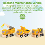 PlanToys® Highway Maintenance Wooden Montessori Vehicle and Imaginative Play Set | Creativity, Language and Social Skill Building Activity | Eco Friendly Construction Truck Set