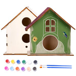 Neliblu DIY 12 Wooden Bird House Kits - Creative Arts and Crafts Set for Kids and Adults - Unfinished Wood Birdhouses with Paint Strips, Brushes, Stickers and Strings - 3 Unique Shapes, 2 Sizes