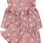 BemeyourBBs Summer Toddler Girl Clothes Baby Girl Ruffle Sleeveless Shirt with Buttons Bow Bloomers Shorts Set Cute Outfits