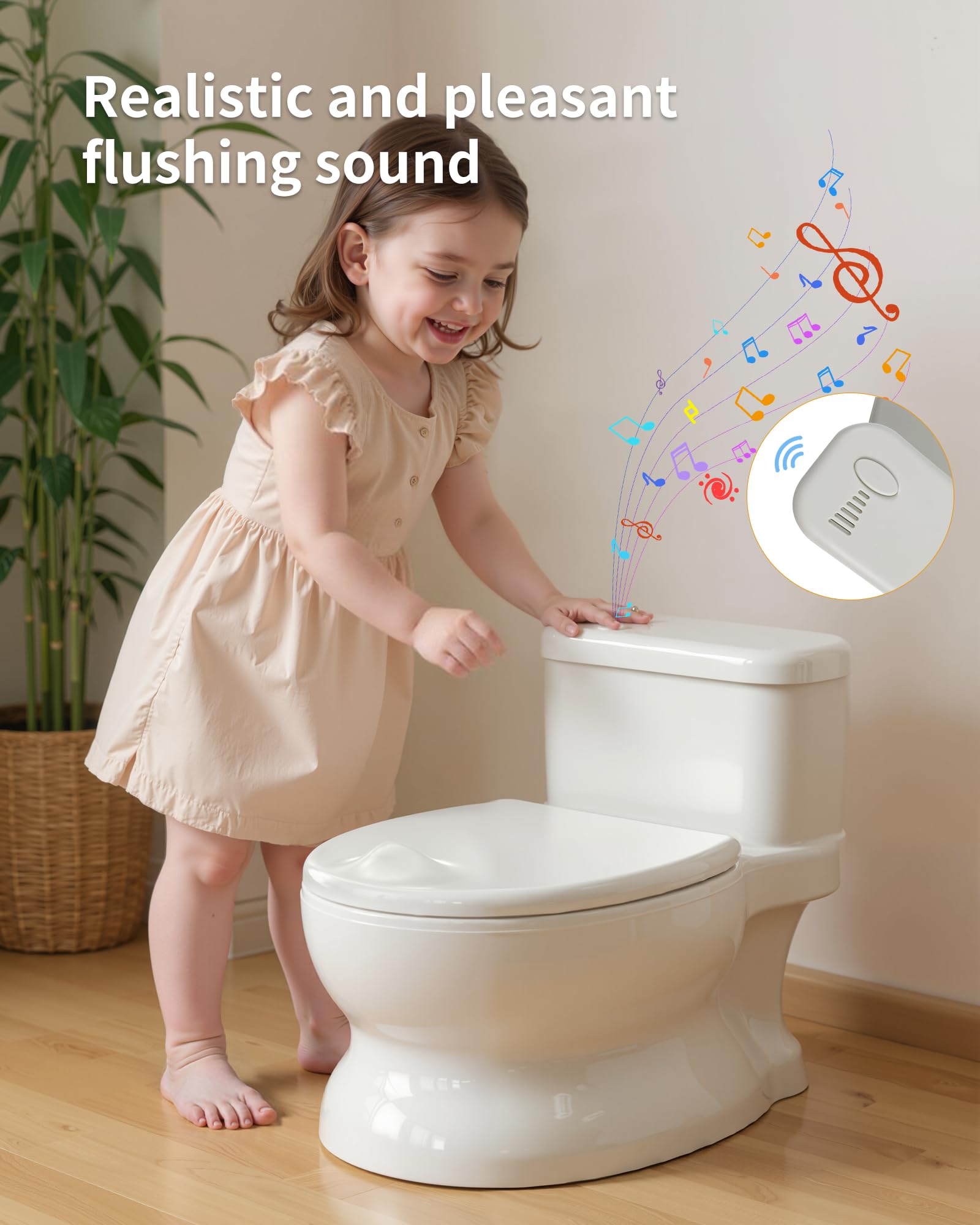 PipNest Realistic Potty Training Toilet - Flushing Sounds, Wipes Storage, Disposable Liners, Easy to Clean for Toddler Boys and Girls, White
