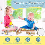 Baby Musical Instruments Set - 9pcs Neutral Colors Wooden Montessori Toys Percussion Music Modern Boho Xylophone Birthday Gifts for 1 2 3 Year Old Kids Toddlers Educational Birthday