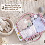 CEI-CEI Baby Diaper Caddy Organizer Large Nursery Storage Basket with Removable Dividers for Newborn Essentials,Changing Table and Car Organizer for Baby Diaper Storage,Baby Shower Gifts（Baby Pink）