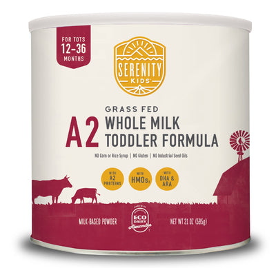 Serenity Kids A2 Whole Milk Toddler Formula can on a white background