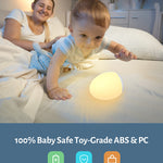 JolyWell Night Light for Kids, Baby Night Light with 7 Colors Changing Mode & Stepless Dimming, Nursery Night Light BPA Free,Rechargeable Egg Night Light for Breastfeeding 1h Timer & Touch Control