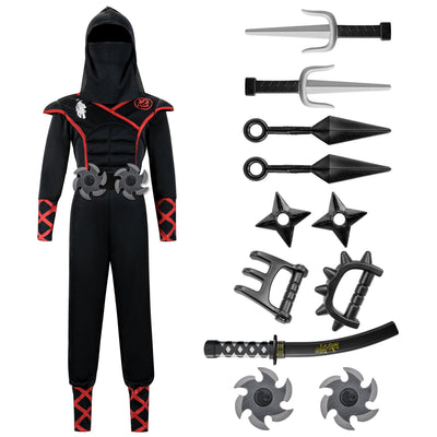 Spooktacular Creations Halloween Ninja Costume, Black Ninja Outfit Set for Kids, Halloween Costumes with Accessories for Boys Dress Up and Role Play Party (Small, 5-7 yrs)