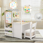 Frogprin 3 in 1 Kids Art Table and Chair Set, Easel Table for Kids, Toddler Craft and Play Wood Activity Desk with Adjustable Double-Sided Magnetic Easel, Paper Roll, Storage Box, Book Shelves