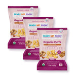 Organic Puffs - Early Allergen Introduction Snack Puffs w/ 9 Top Allergens: Organic Peanuts, Cashew, Egg & More by Ready Set Food, No Added Sugar, Babies 8+ Months, Peanut Butter 3-Pack
