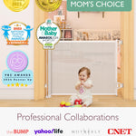 Momcozy Auto-Locking Retractable Mesh Baby Gate or Dog Gate, Child Safety Gate for Indoor or Outdoor, 33-inches Tall with up to 55-inches Wide Extension, Avoid Skirting Installation, White