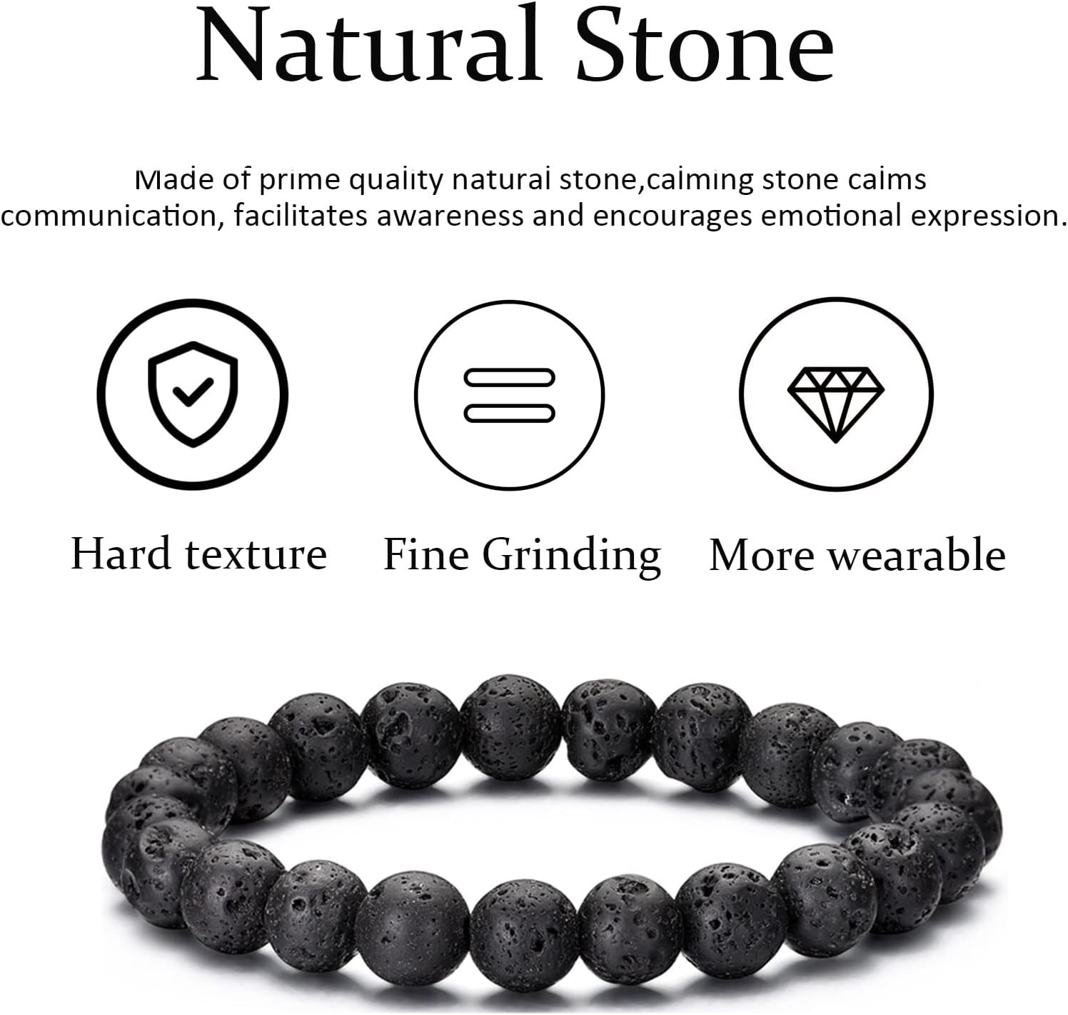 RANKEEF Tiger Eye Bracelet For Men 8MM Natural Stone Beads Bracelet Set Stretch Lava Rock Bracelets Adjustable Black Crystal Beaded Bracelet for Men Women Gifts