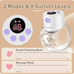 Double Wearable Breast Pump,Electric Hands Free Breast Pumps with 2 Modes,9 Levels,LCD Display,Memory Function Rechargeable Double Milk Extractor with Massage and Pumping Mode-24mm Flange