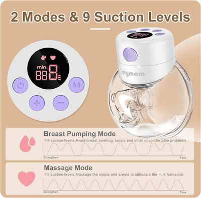 Double Wearable Breast Pump,Electric Hands Free Breast Pumps with 2 Modes,9 Levels,LCD Display,Memory Function Rechargeable Double Milk Extractor with Massage and Pumping Mode-24mm Flange