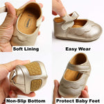 LAFEGEN Baby Girls Mary Jane Flats with Bownot Non Slip Soft Sole PU Leather Newborn Infant Toddler First Walker Cirb Dress Shoes 03 Gold Baby Girl Shoes, 12-18 Months Toddler