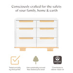Babyletto Yuzu 6-Drawer Dresser with Over 10-Inch Drawer Extension in White and Natural, Greenguard Gold Certified