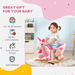 Qaba Baby Rocking Horse, Ride on Unicorn with 32 Songs, Toddler Rocker Toy with Wooden Base Seat Safety Belt for 1.5-3 Year Old, Pink