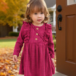 Kucnuzki 3T 4T Girl Clothes Toddler Girl Dress Long Sleeve Round Neck Solid Color Baby Clothes Fall Winter Toddler Outfit Hot Pink Casual Flare Dresses for Kid