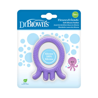 Dr. Brown's Flexees Friends Purple Octopus, Soft 100% Silicone Baby Teether, BPA Free, 3m+