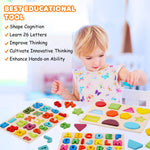 Wooden Puzzles for Toddlers, LENNYSTONE Wood Alphabet Number Shape Puzzles Kids Preschool Learning Toys for Boys Girls Ages 2 3 4 5 Year olds