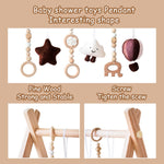 Wooden Baby Play Gym with Mat, Foldable Baby Play Gym Frame Activity Gym Hanging Bar with 6 Gym Baby Toys Rainbow Playmats for Newborn Baby (Natural)