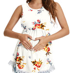 Xpenyo Womens Maternity Tank Top Sleeveless Lace Crochet Trim Peplum Cami Shirts Rose Floral White S
