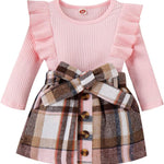 fhutpw Baby Toddler Girl Outfits Fall Winter Clothes Turtleneck Knitted Cotton Long Sleeves Tops & Button Mini Skirts Set