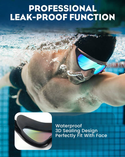 Rantizon Swim Goggles 2 Pack, Wide View Anti Fog&UV Swimming Goggles for Audlt, No Leaking Swim Glasses for Men Women Kids