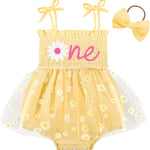 HONGTEYA Baby Girl 1st Birthday Outfit Girl First Birthday Clothes One Year Old Gifts Lace Romper Tulle Summer Newborn Dress