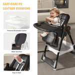 Baby High Chair, 3-in-1 Foldable High Chairs for Babies and Toddlers with Footrest Adjustment, 5 Height & 3 Recline & 4 Dining Tray Adjustable, 5 Point Harness, Lockable Wheels, Black