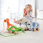 Hape Giraffe Wooden Push and Pull Toddler Toy, L: 5.3, W: 2.4, H: 5.9 inch, Orange
