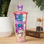 Silver Buffalo Sanrio Hello Kitty and Friends Kuromi Iridescent Plastic Cold Cup with Lid and Straw Topper, 24 Ounces