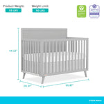 Dream On Me Fisher-Price Sanibel 5-in-1 Convertible Full-Size Baby Crib in Pebble Grey, GreenGuard Gold, Sustainable Pinewood, Wooden Spindles, 3 Mattress Heights, Converts to Day & Toddler Bed