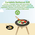 PlanToys® Wooden Barbeque Pretend Cooking Toy for Kids | Kitchen Toy Includes Grill, Food Pieces, Tongs & Charcoal Stove | Montessori Food Role Play Set for Fine Motor Skills & Imaginative Learning