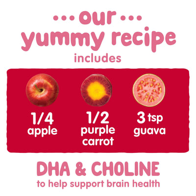 Happy Baby Organics Brain Support Blends Apples, Purple Carrots & Guava with DHA and Choline 4 oz Pouch (Pack of 16)