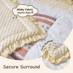 ROBUD 5-Piece Crib Bedding Set for Boy Girls, Nursery Bedding Standard Size with Boho Quilt, Crib Sheet, Crib Skirt, Pillowcase and Diaper Bag (Beige Rainbow)