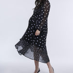 Motherhood Maternity Women’s Long Sleeve Wrap Flounce Midi Pregnancy Dress, Mixed Dot, Small