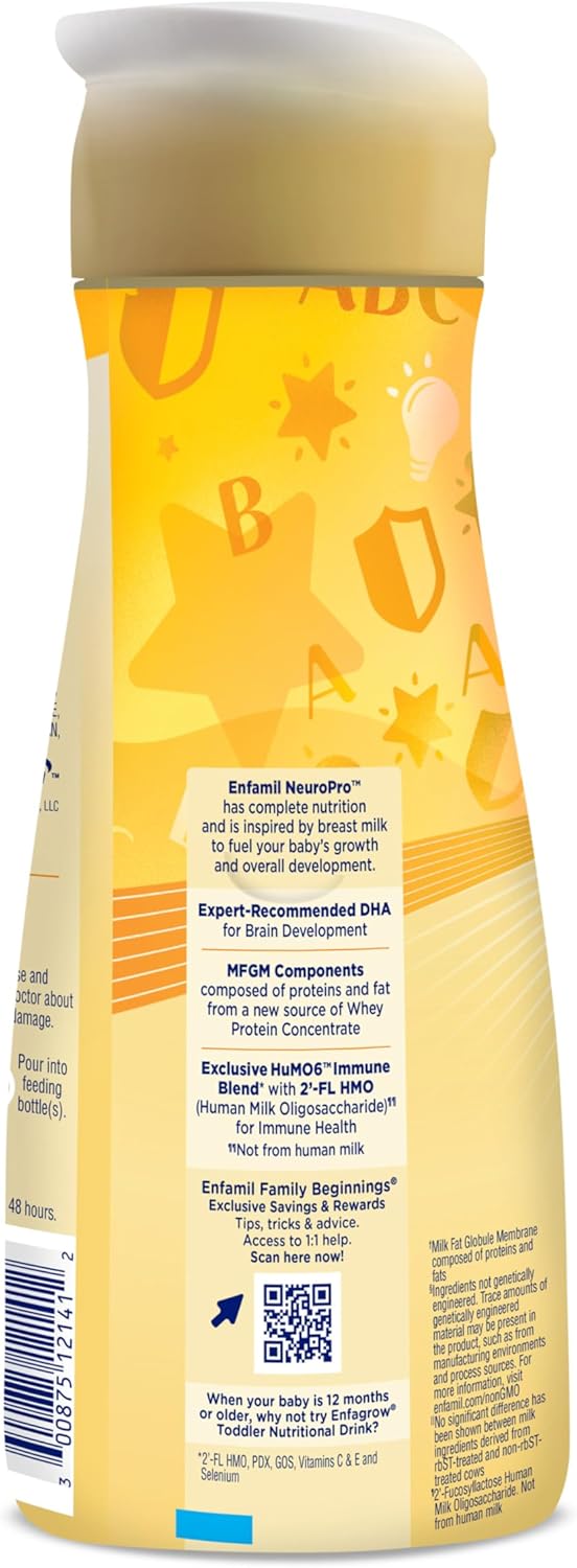 Enfamil NeuroPro Baby Formula, MFGM* 5-Year Benefit, Expert-Recommended Brain-Building Omega-3 DHA, Exclusive Immune Supporting HuMO6 Blend, Ready-to-Feed Infant Formula, Liquid, 32 Fl Oz (6 Count)