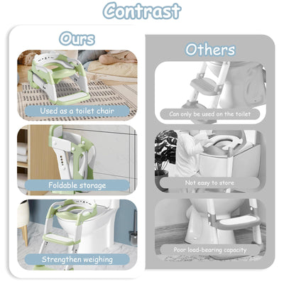 3-in-1 Baby Potty Training Seat with 2 Step Ladder, Splash Guard Anti-Slip Pad, Height Adjustable Toddler Toilet Seat with Soft Cushion for Kids Boys Girls(Green)