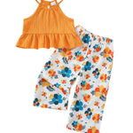 Toddler Clothes 2t 3t Girl Summer Clothes Kids Cute Yellow Halter Crop Tops High Waist Flower Pants Toddler Girl Summer Outfits Children Clothing Set