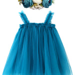 BGFKS Layered Tulle Tutu Dress for Toddler Girls,Baby Girl Rainbow Tutu Princess Skirt Set with Flower Headband.(Blue,12 Months)